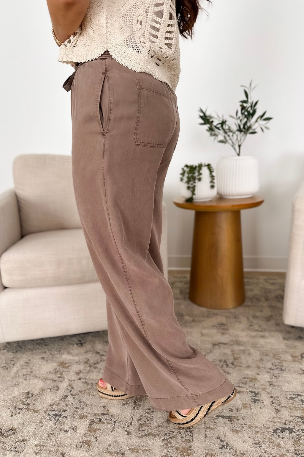 Mocha Drawstring Wide Leg Pants