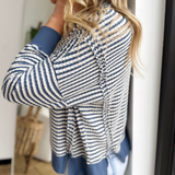 Denim/Ivory Striped Relaxed Knit Top