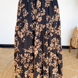 Mocha & Black Floral Midi Skirt