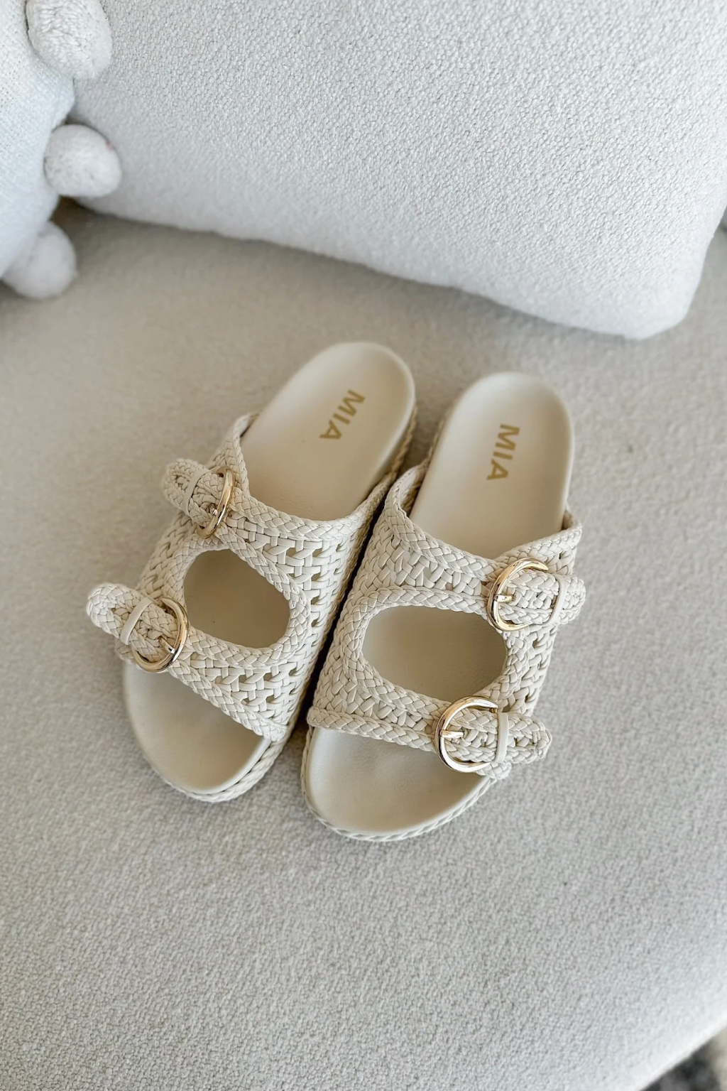 Bone Woven Double Strap Sandals