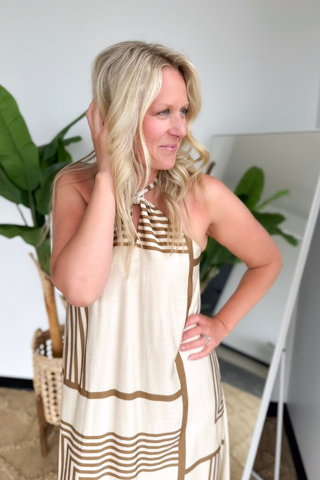 Taupe/Brown Printed Halter Maxi Dress