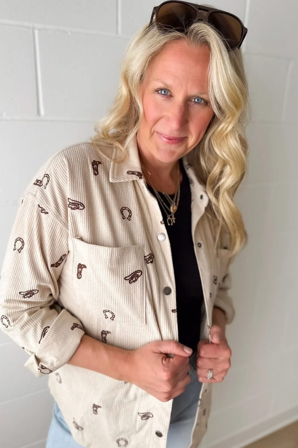 Cowgirl Embroidery Corduroy Button Shirt