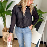 Black Oversized Button Up Lightweight Top