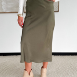 Olive Satin Maxi Skirt