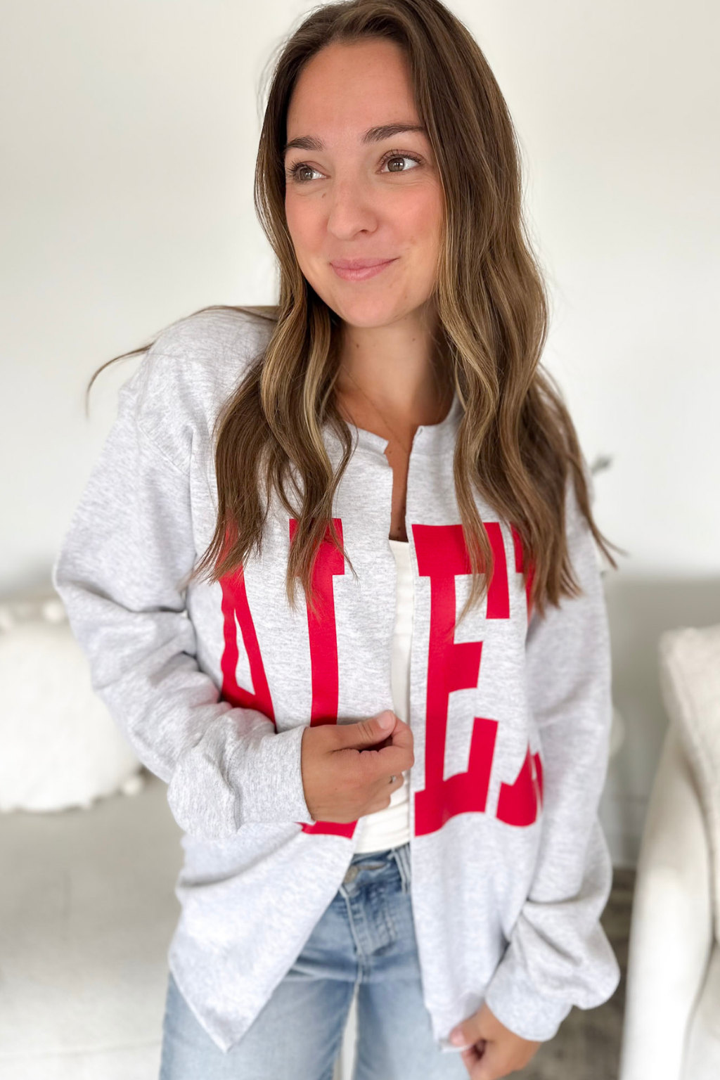 Alex Split Crew Grey Cardigan