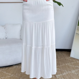 Elastic Waistband 3-Tiered Vanilla Maxi Skirt