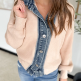 Denim Contrast Ribbed Cardigan