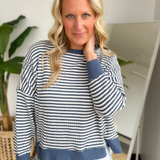 Denim/Ivory Striped Relaxed Knit Top