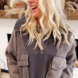 Contrast Sherpa Quarter Zip Pullover-Charcoal