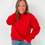 Red Soft Knit Mock Neck Sweater