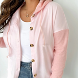 Two Tone Pink Button Hooded Shacket