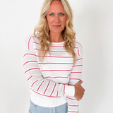 Open Weave Pointelle White/Pink Top