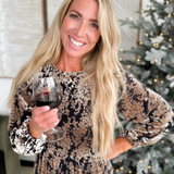 Black/Taupe Velvet Smocked Midi Dress