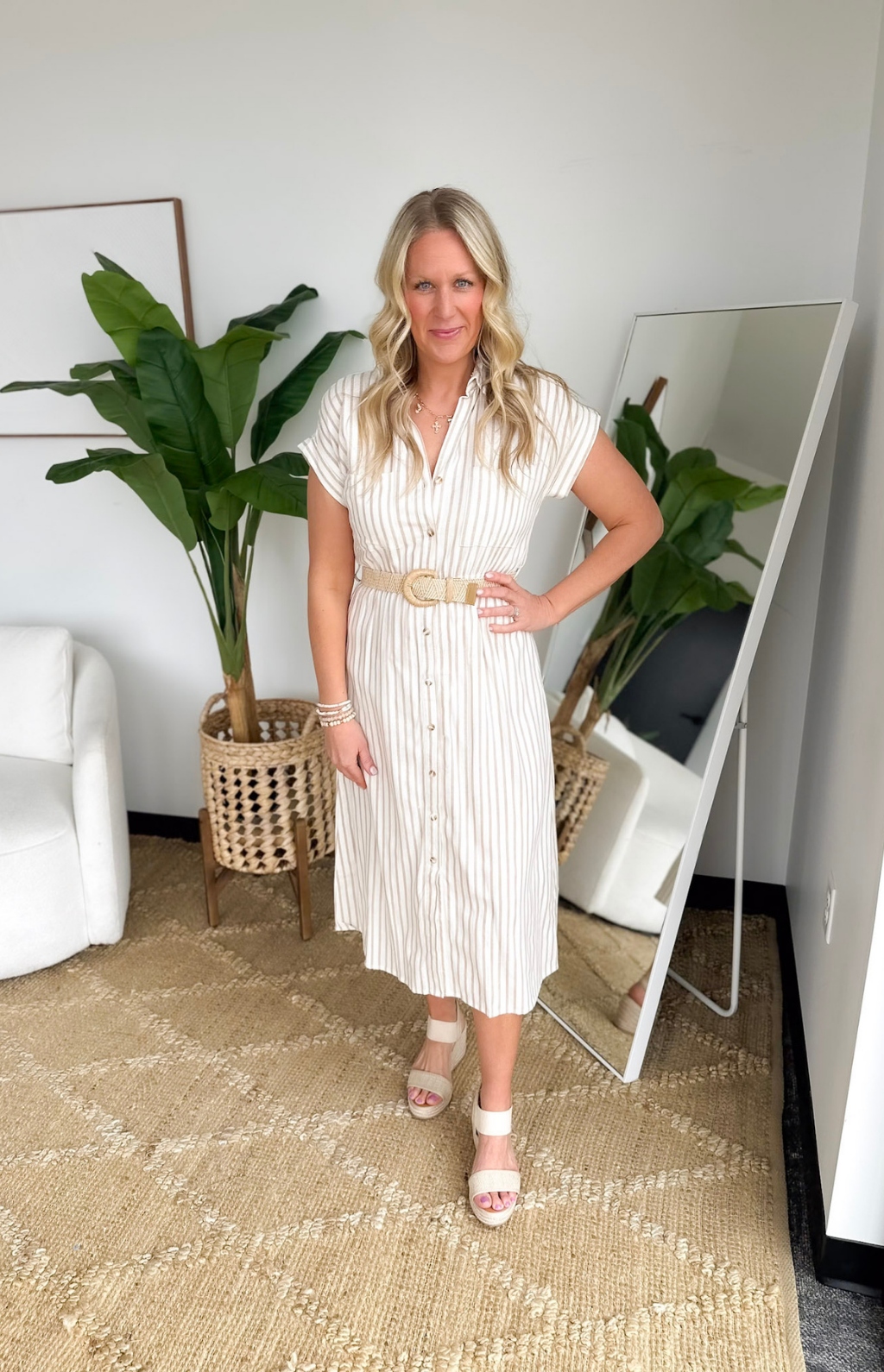 striped linen midi dress Roade Porto Blue Stripe Linen Midi Dress Organic Sustainable The Fairnest