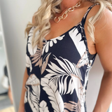 Black Leaf Pattern Wide Leg Cami Jumpsuit