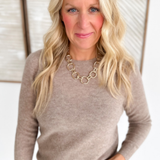 Taupe Knit Sweater with Gold Speckles