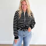 Black/White Stripe Henley Sweater