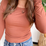 Double Layered Scoop Neck Rust Top