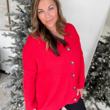 Red Brushed Button Front Cardigan
