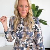 Taupe/Blue Floral Maxi Dress