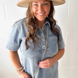 Collared Short Sleeve Denim Dress