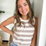 Greige/Ivory Striped Sleeveless Top