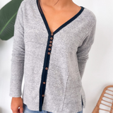 Maya V-Neck Grey Long Sleeve Top