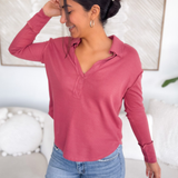 Victoria Waffle Knit Collared Top