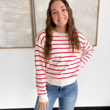 Red/Cream Striped Knit Sweater