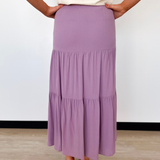 Elastic Waistband 3-Tiered Iris Maxi Skirt