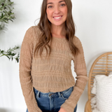 Taupe Sheer Smock Ruffle Top