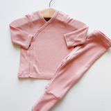 Silver Pink Ribbed Top & Pants Set 0-3M