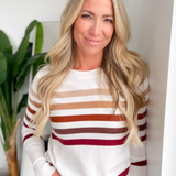 Jenna Multi Striped Long Sleeve White Top