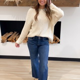 Cream Knit Sweater with Black Stripe