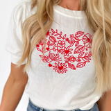 Heart Floral Stitching Puff Sleeve Top