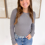 Grey Textured Long Sleeve Fitted Top