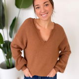 Karter Split Neck Knit Brown Sweater