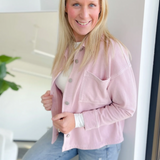 Pink Oversized Soft Denim Button Up Jacket