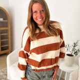 Rust & Cream Striped Knit Sweater