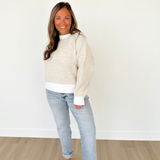 Light Oatmeal Contrast Trim Sweater