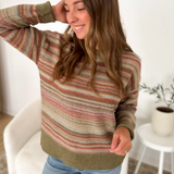 Multicolored Striped Green Textured Sweater