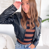 Claire Faux Leather Cropped Jacket