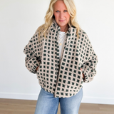 Taupe/Green Fuzzy Sherpa Jacket