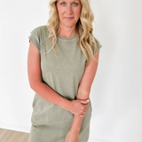 Olive Washed Casual Cap Sleeve Mini Dress
