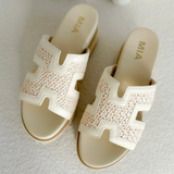 Bone/Natural Slip on Raffia MIA Wedge