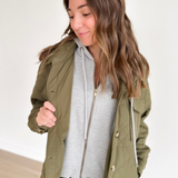 Olive Quilted Hooded Button Up Jacket