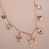 Porcelain Floral Bow Cross Heart Charm Necklace