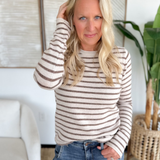 Brown Striped Long Sleeve Crewneck Sweater