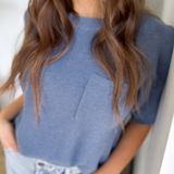 Mini Waffle Knit Blue Short Sleeve Top