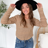 Taupe Sheer Smock Ruffle Top